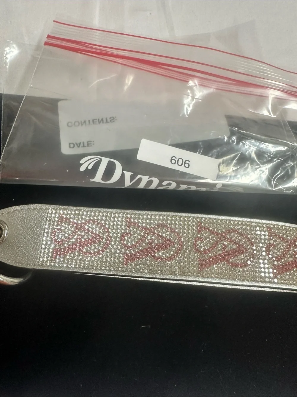 Crystal Embellished Silver Keychain Wristlet with Pink Accents